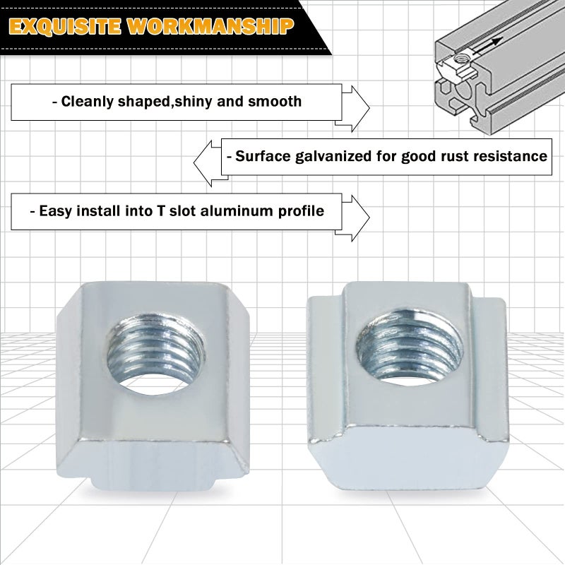 KOOTANS 100pcs 2020 Series Sliding T Nuts Metric M3 Thread Slide in Hammer Head T-Nut for Standard 6mm T-Slot Aluminum Extrusion Profile - Image 3